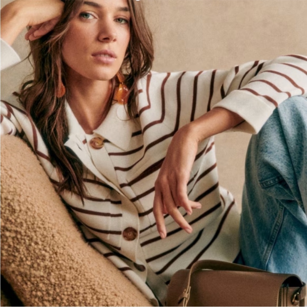Sezane Betty Cardigan Ecru / Camel - Size S